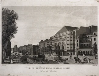 Theatre of Porte St. Martin, Boulevard Montmartre, Paris, engraved by Guiguet, c.1810